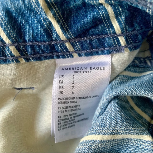 American Eagle Blue Striped high rise paper bag waist cotton shorts size 2 - Picture 8 of 8